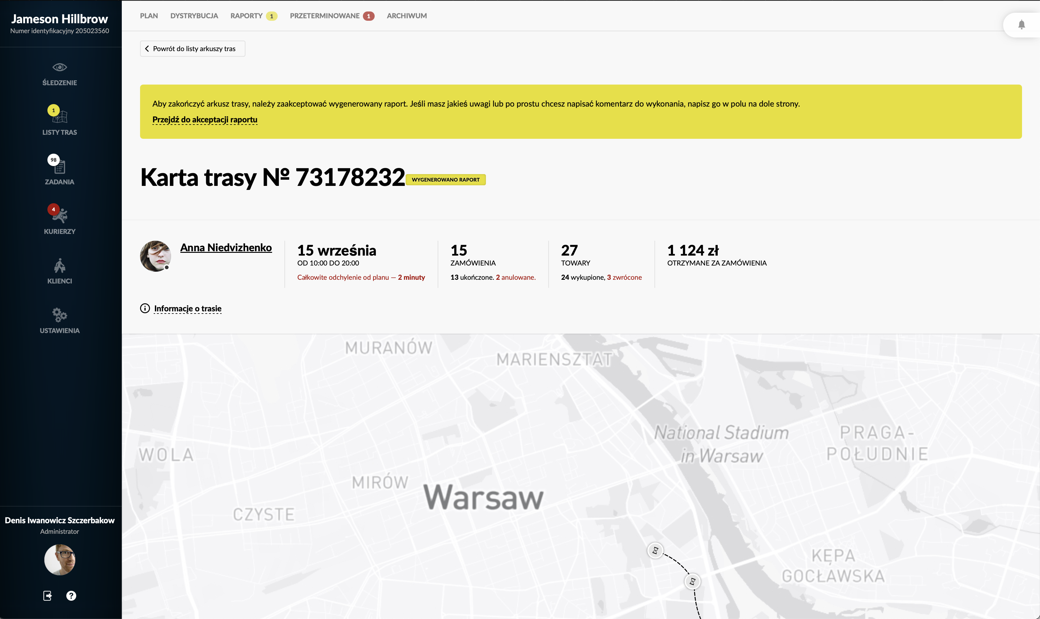 Przegląd listy tras